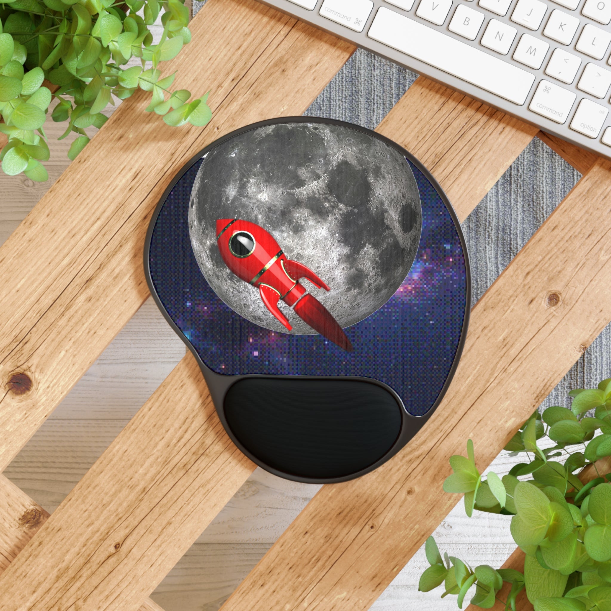 Mouse Pad with Wrist Rest - 'Roket Rest' Space Junk Empire Design